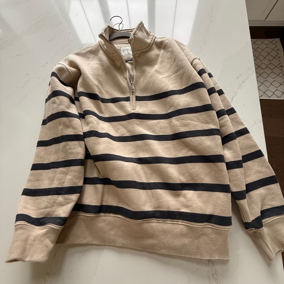 Abercrombie & Fitch Tops - Abercrombie & Fitch Beige and Navy Striped Half-Zip Sweatshirt
